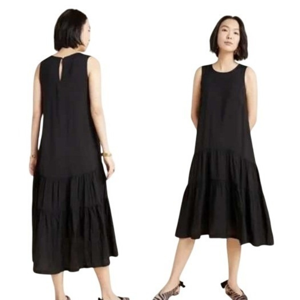 Maeve Black Sleeveless Tiered Midi Dress